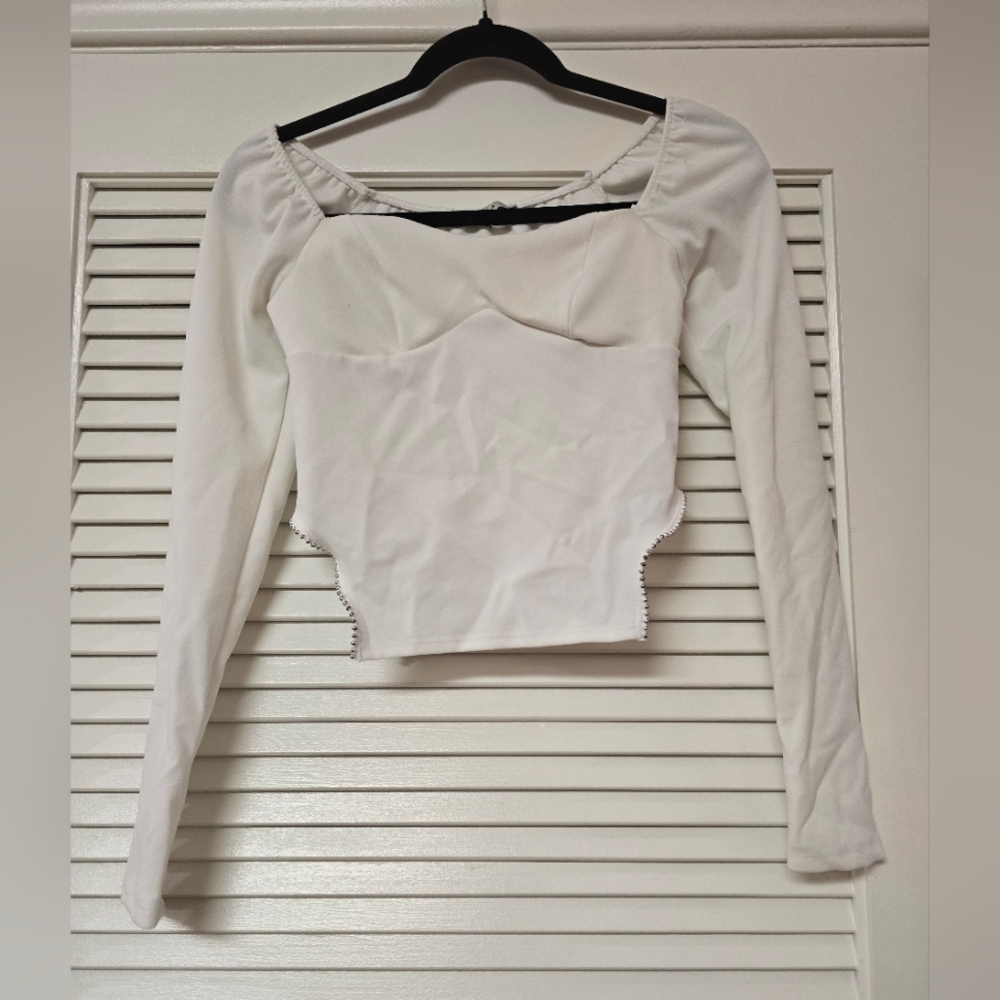 Papaya - White & Silver Lightweight Long-Sleeve Top With Side Silver Trim